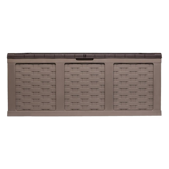 Mocha Brown 153 Gallons Water Resistant Plastic Lockable Deck Box  Ideal Storage Space for Extra Cushions, Patio Accessories