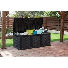 Black 153 Gallons Water Resistant Plastic Lockable Deck Box  Ideal Storage Space for Extra Cushions, Patio Accessories