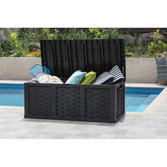 Black 153 Gallons Water Resistant Plastic Lockable Deck Box  Ideal Storage Space for Extra Cushions, Patio Accessories