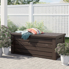 Dark Brown 150 Gallons Gallon Water Resistant Lockable Deck Box Bring Style, Storage Comfort and Convenience to your Deck, Patio or Poolside