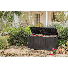 71 Gallons Gallon Water Resistant Lockable Deck Box with Wheels in Dark Brown Large Storage Capacity Can Hold up to 71 Gallons