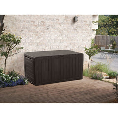 71 Gallons Gallon Water Resistant Lockable Deck Box with Wheels in Dark Brown Large Storage Capacity Can Hold up to 71 Gallons