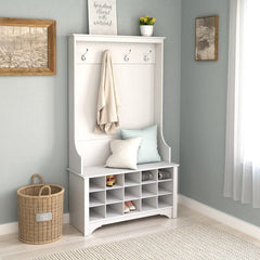 Hall Tree with Bench and Shoe Storage with Coat Hooks Perfect Item for An Entryway  15 Shoe Cubbies, Four Hooks