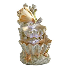 Resin Ocean's Bounty Cascading Shell Garden Fountain with LED Light your Garden or On Your Patio. Three Levels of Cascading Streams Flow