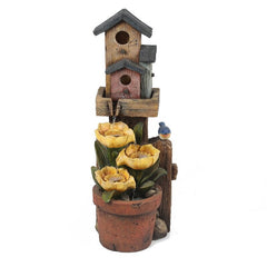 Resin Birdhouses and Sunflower Patio Fountain Give your Garden or Patio a Rustic Touch with this Birdhouse Themed Outdoor Polyresin Fountain