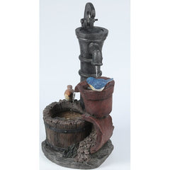 Resin Fountain Give your Garden Or Patio A Whimsical Touch With The Rustic Water Pump, and Two Birds Perched on the Pots