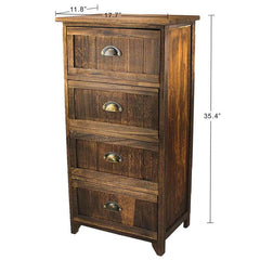 4 - Drawer Nightstand in Rustic Dark Brown Ancient Royal Style, Made By All-Natural Old Wood This is A Great Decoration in the Bedroom