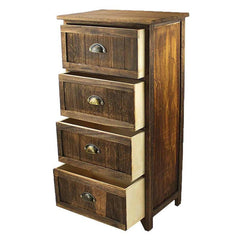 4 - Drawer Nightstand in Rustic Dark Brown Ancient Royal Style, Made By All-Natural Old Wood This is A Great Decoration in the Bedroom