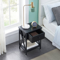 Black Orange 1 - Drawer Iron Nightstand Addition to your Bedside Decor. Drawer and Open Shelf Provide Storage for Nighttime Essentials