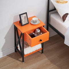 Orange 1 - Drawer Iron Nightstand Addition to your Bedside Decor. Drawer and Open Shelf Provide Storage for Nighttime Essentials