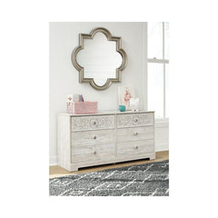 6 Drawer Double Dresser Perfect for A Restful Bedroom Retreat. Tastefully Edited Lines and Medallion Drawer Pulls Give This Attractively