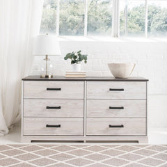 6 Drawer Double Dresser a Coastal Farmhouse Must-Have in your Bedroom Plenty of Space for your Shirts and Sweaters