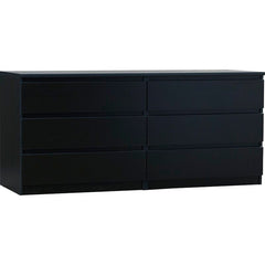 Black Wood Grain Double Dresser Six Drawers that Open Smoothly On Ball-Bearing Glides, Revealing Ample Space To Tuck Away