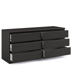 Black Wood Grain Double Dresser Six Drawers that Open Smoothly On Ball-Bearing Glides, Revealing Ample Space To Tuck Away