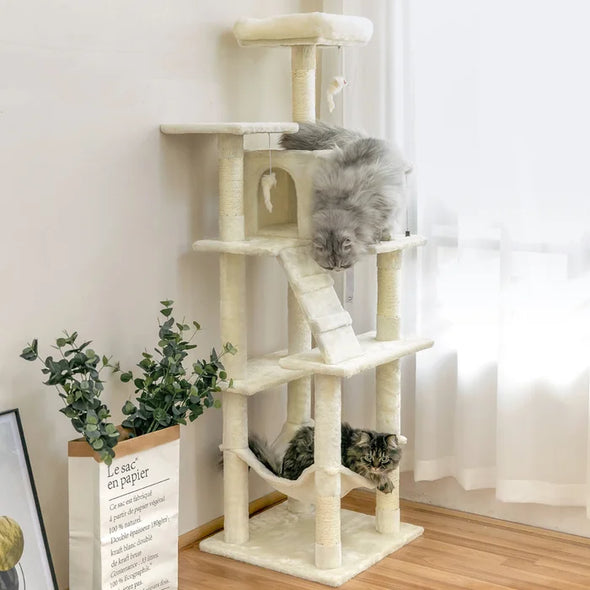 Beige 64" Large Cat Condo with Comfortable Hammock for your Cats to Rest or Play