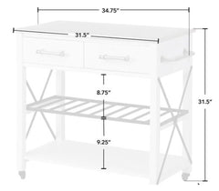 Wood Farmhouse Kitchen Cart - White Solid Manufactured Wood