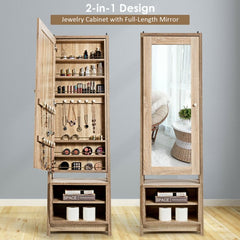 2-in-1 Wooden Cosmetics Storage Cabinet with Full-Length