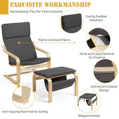 Relax Bentwood Lounge Chair Set with Magazine Rack Additional Ottoman with Magazine Rack Great for Foot Rest