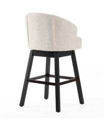 Set of 2 Beige Swivel Bar Stools Button-Tufted Nailhead Trim Bucket Seat