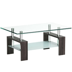 Rectangular Tempered Glass Coffee Table with Shelf