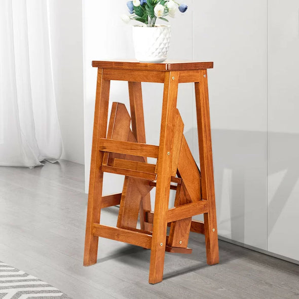 Solid Wood Natural Aleigha Step Stool Three Tier