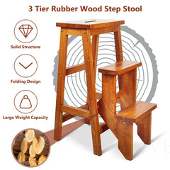 Solid Wood Natural Aleigha Step Stool Three Tier