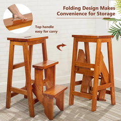 Solid Wood Natural Aleigha Step Stool Three Tier