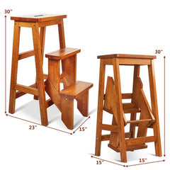 Solid Wood Natural Aleigha Step Stool Three Tier