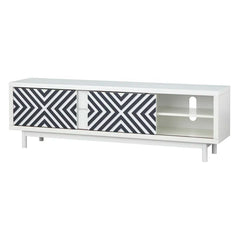 White/Black Altermease Solid Wood Tv Stand with Cable Management Geometric Design