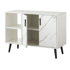 White Faux Marble Amillano Sideboard Brings Mid-Century Modern Style to your Dining Room, Entryway or Kitchen