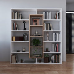 Ample Bookcase - White/Walnut Great for Living Room, Dining Room, Entryway Bedroom, Perfect for Any Room