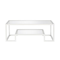 Hand-Crafted Geometric Coffee Table - 45" White Rectangular Accent Table Combines A Chic Metallic Finish