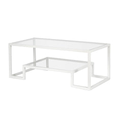 Hand-Crafted Geometric Coffee Table - 45" White Rectangular Accent Table Combines A Chic Metallic Finish