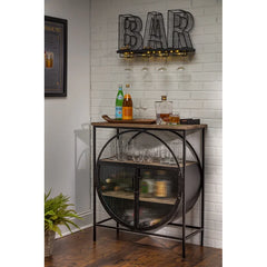 Auglaize Bar Cabinet Geometric Shape Iron frame Support Solid and Engineered Wood Shelves