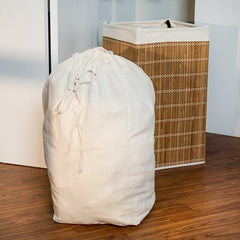 Bamboo Laundry Hamper Foldable Carry Handles Removable Liner Bag