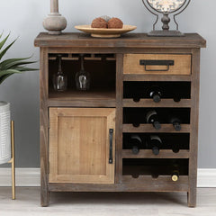 Bar Cabinet Farmhouse-Style Solid Manufactured Wood