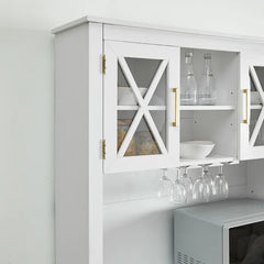 Solid Wood White Bar Cabinet Adjustable Shelves 9 Wine Rack Bottles