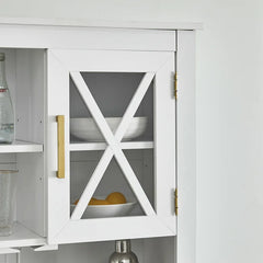 Solid Wood White Bar Cabinet Adjustable Shelves 9 Wine Rack Bottles