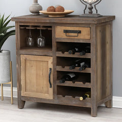 Bar Cabinet Farmhouse-Style Solid Manufactured Wood