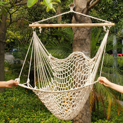 Beige Cotton Rope Hanging Air/ Sky Chair Swing Idea for Backyard, Camping, Hunting, Hiking, Traveling