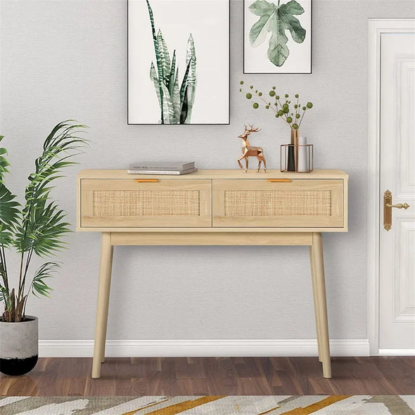 Benayah 39.4'' Modern Console Table Bamboo Weaving Style