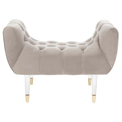 Upholstered Bench Acrylic Legs with Brass Capped Feet Velvet Upholstery with Tufting