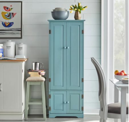 Extra-tall Cabinet - Antique Blue 1 Fixed Shelf and 2 Adjustable Shelves 2 Lower Cabinets with Storage Space