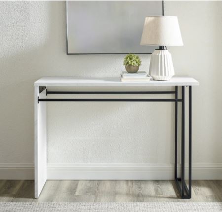 42-inch Modern Metal Leg Entry Table - White Faux Marble