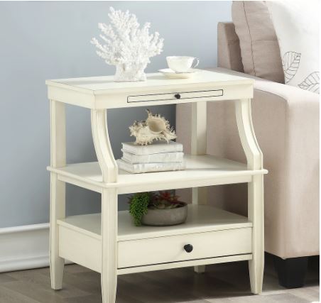 Storage Nightstand Antique White Organize your Nighttime Necessities and More with this Striking Nightstand Two Open Shelves