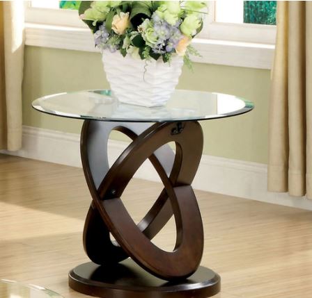 Dark Walnut 26-inch Crossed Round Side Table End Table. Crafted of Durable Tempered Glass