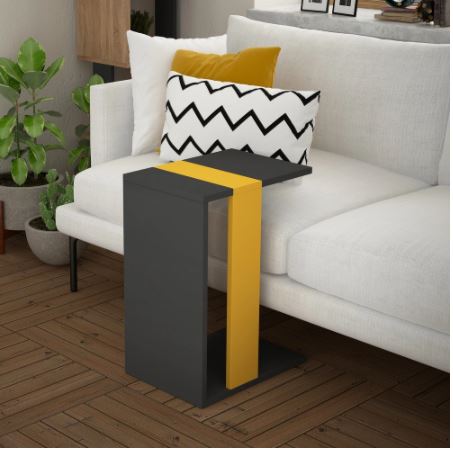 Sydney Modern Side Table - Anthracite & Mustard - 22.44'' H x 11.81'' W x 15.75'' D