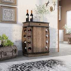 Avital Rustic Reclaimed Oak Finish Multi-storage Bar Cabinet Wine Bottle Rack Holds 4 Bottles 1 Drawer 1 Cabinet with 2 Shelves