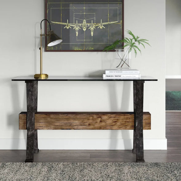 Distressed Finish Cardona 48'' Solid Wood Console Table Adjustable Levelers