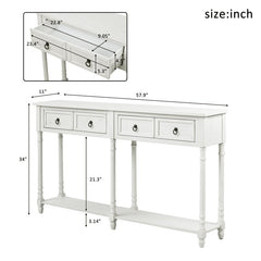 Distressed White Console Table 2 Large Pull-Out Drawers and A Bottom Shelf.